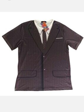 Whatlees 3D Graphic Novelty Tee Business Suit Jacket Tie Dress Shirt Necktie NWT